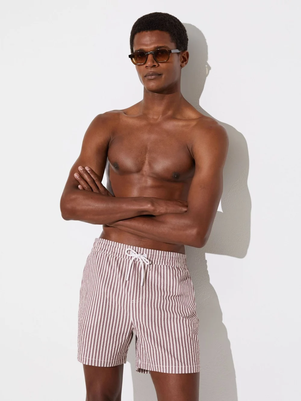Reiss Rose Pink & White Seersucker Stripe Swim Shorts, view 3
