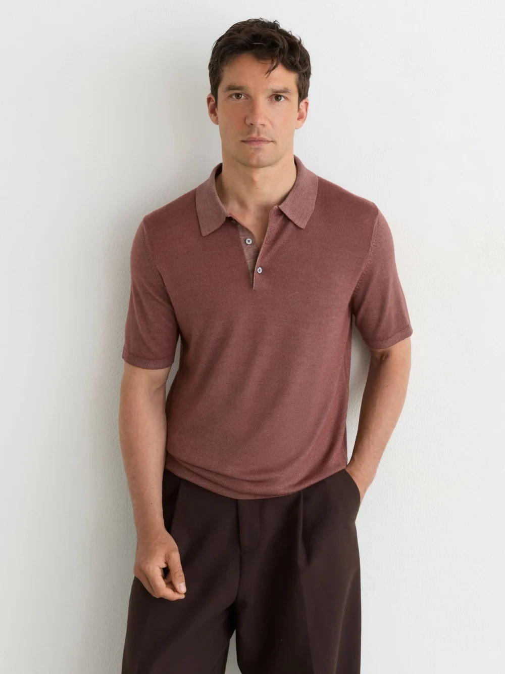 Reiss Rose Pink Pigment-dyed Merino Wool Polo Jumper, view 3
