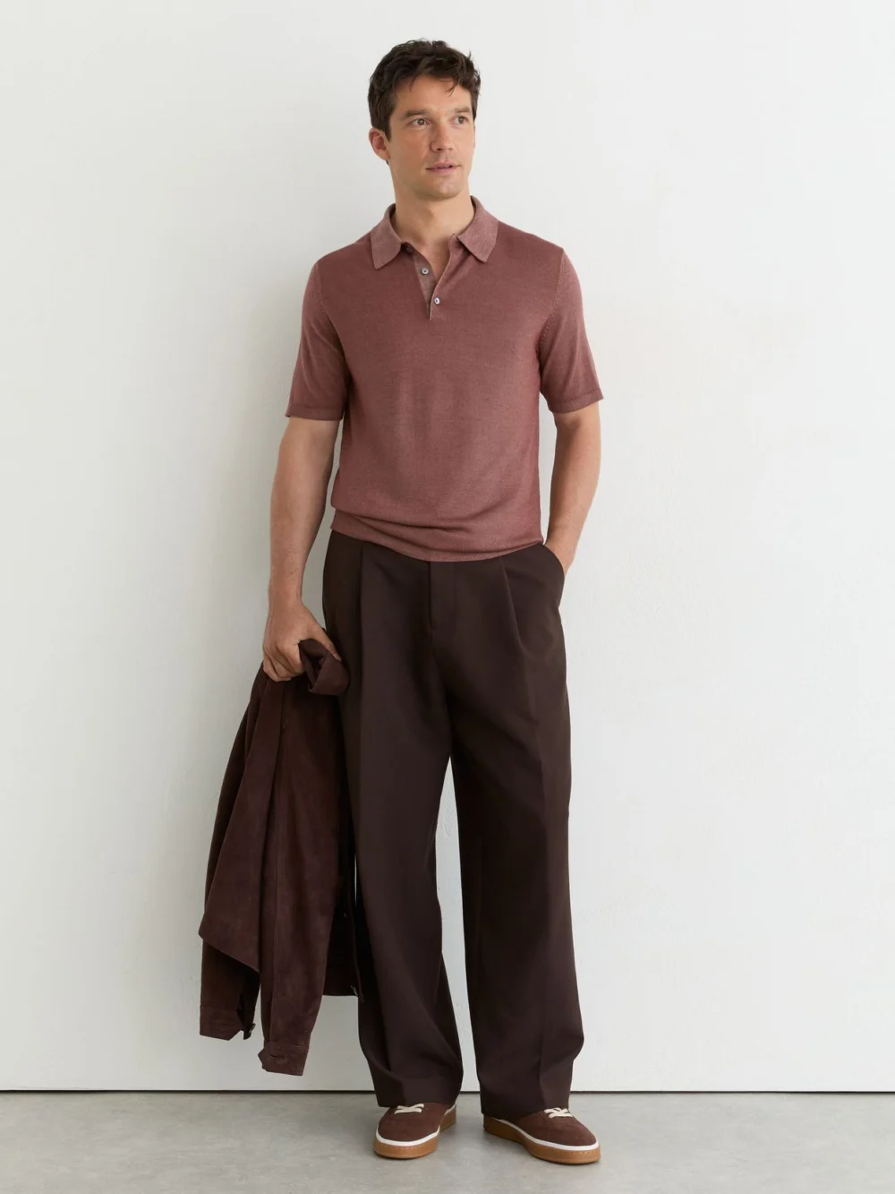 Reiss Rose Pink Pigment-dyed Merino Wool Polo Jumper, view 4