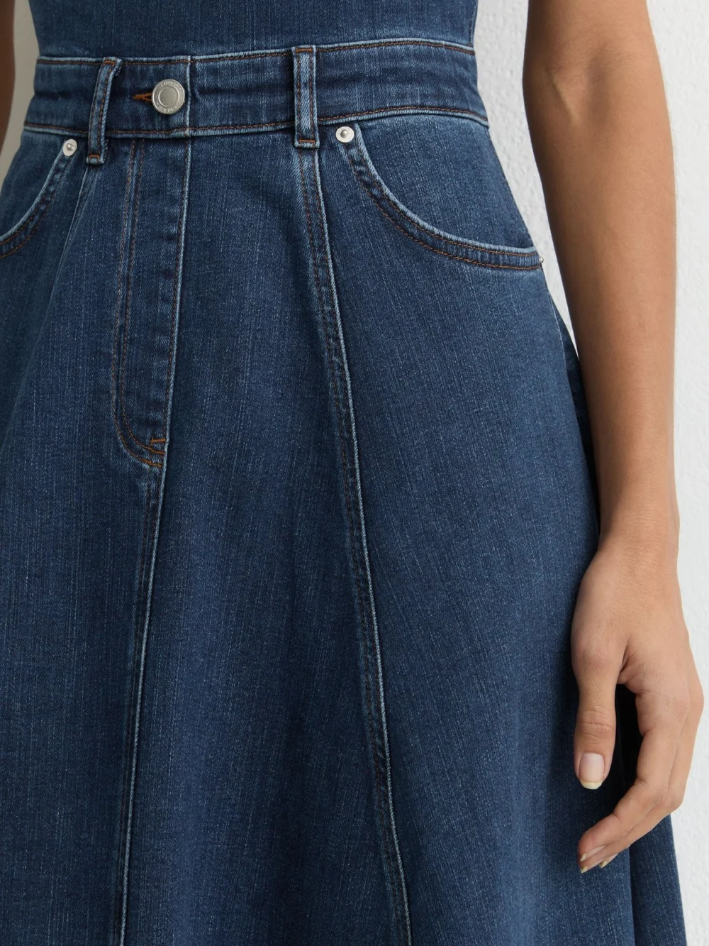 Reiss Rosie Indigo Blue Denim Sleeveless Waisted Midi Dress, 16, view 4