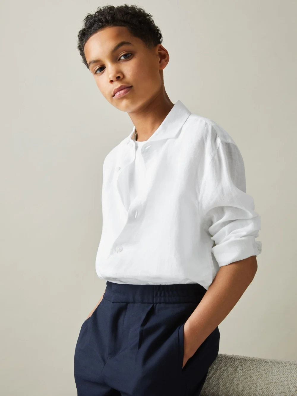 Reiss Ruban Shirt Linen Striped in white