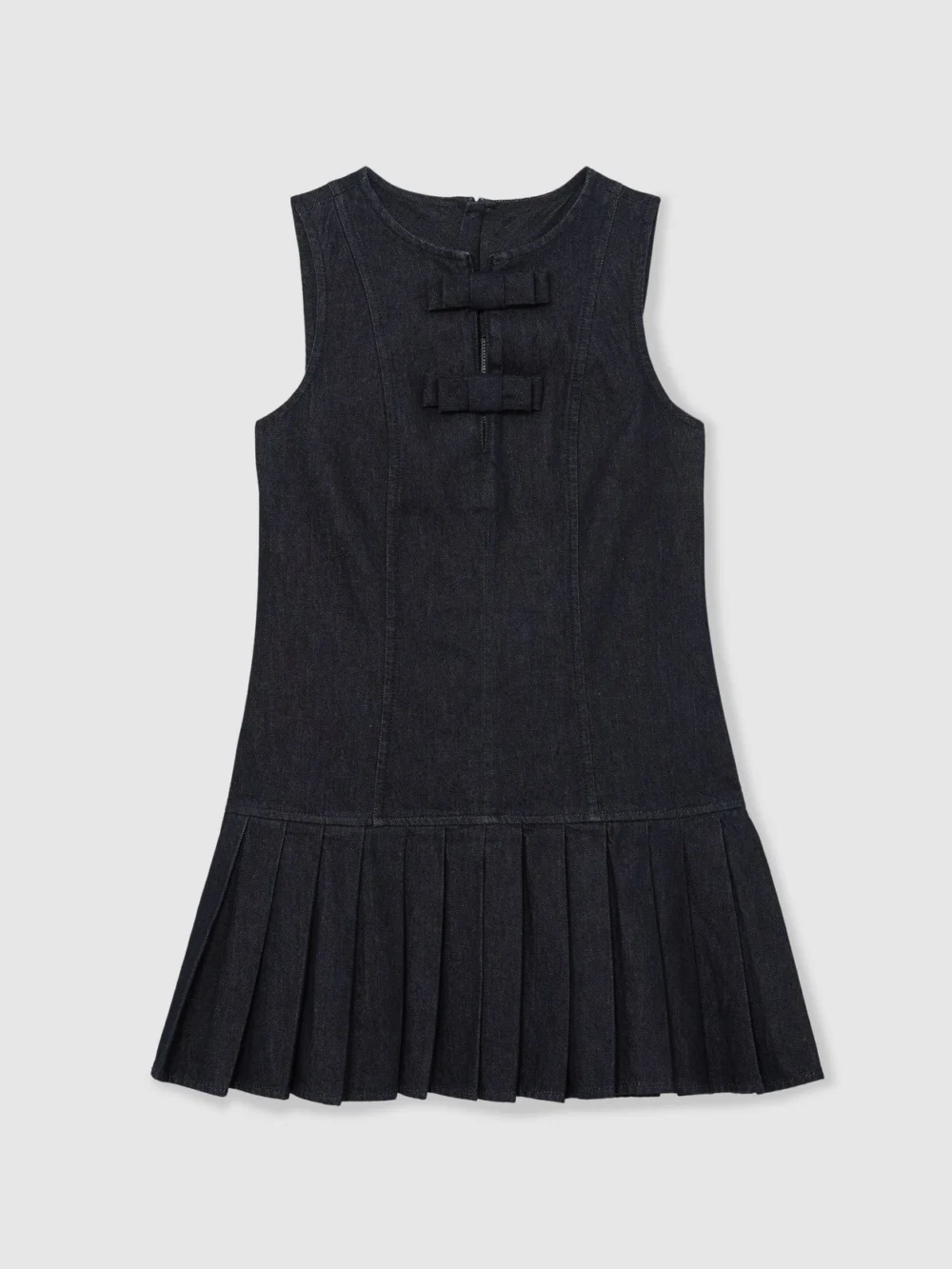 Reiss Ruby Indigo Blue Sleeveless Pleated Denim Mini Dress, 18, view 2