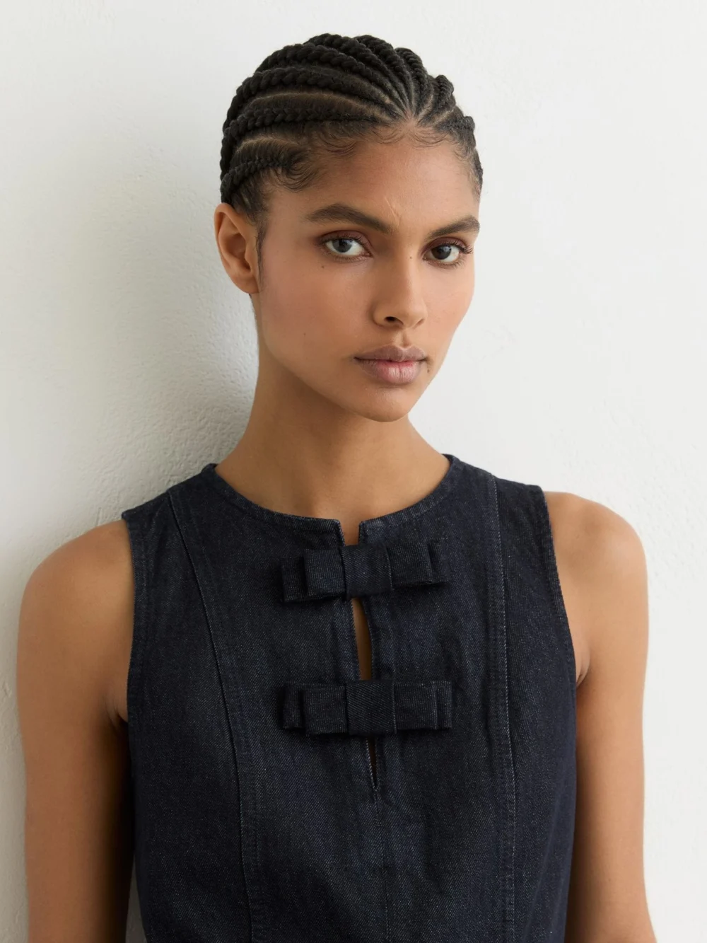 Reiss Ruby Indigo Blue Sleeveless Pleated Denim Mini Dress, 18, view 4