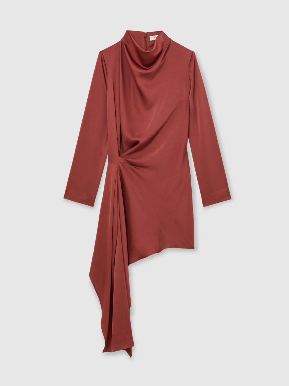 Reiss Rust Orange Draped Long-sleeve Mini Dress, view 2