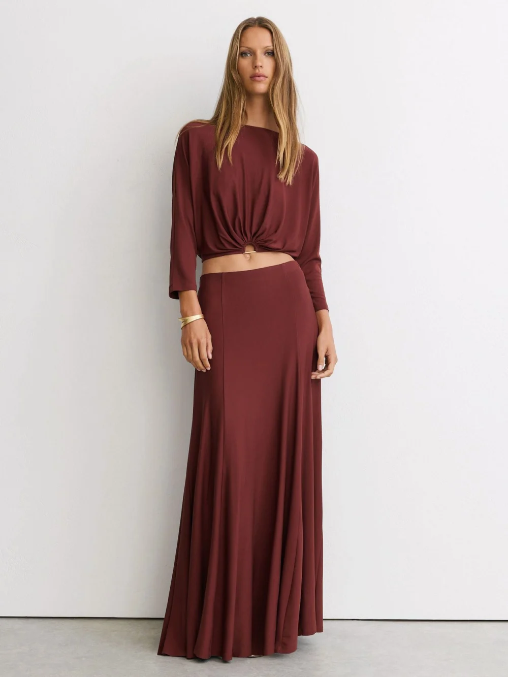 Reiss Rust Orange Jersey Hardware-detail Cropped Top, view 3