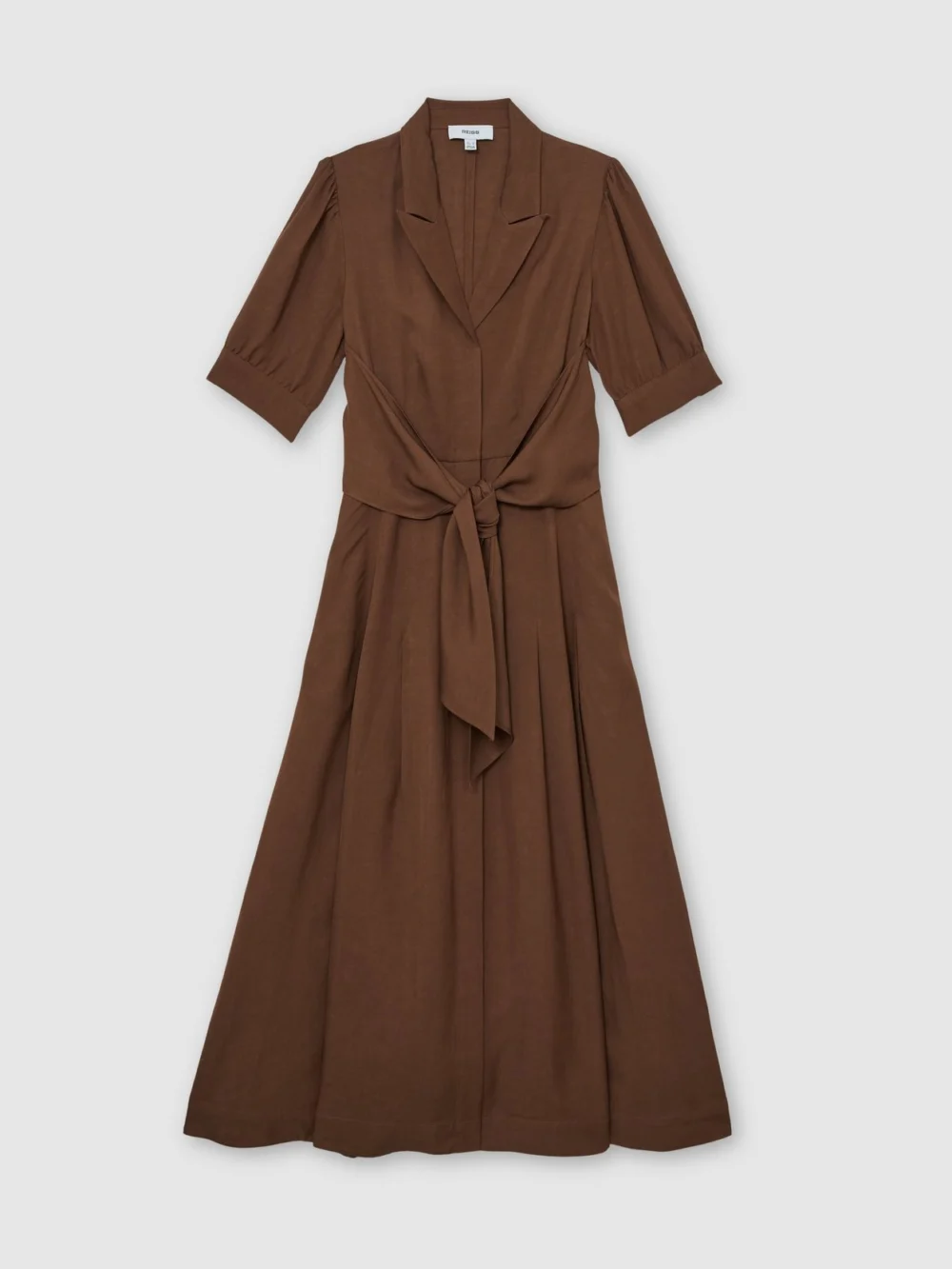 Reiss Rust Orange Short-sleeve Belted Midi Dress with Linen, view 2