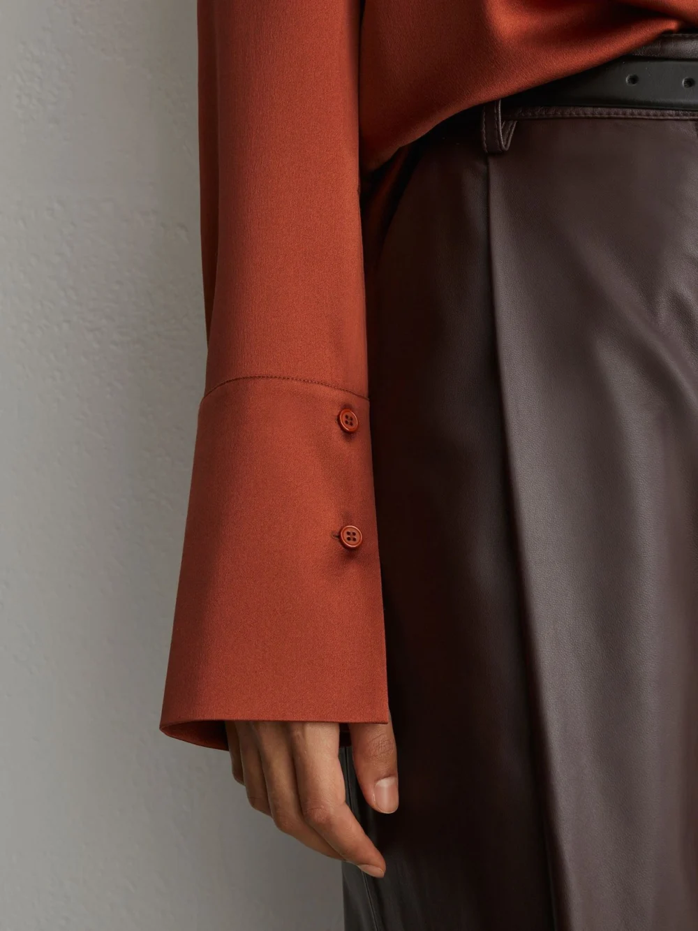 Reiss Rust Orange Silk Open-collar Blouse, view 4