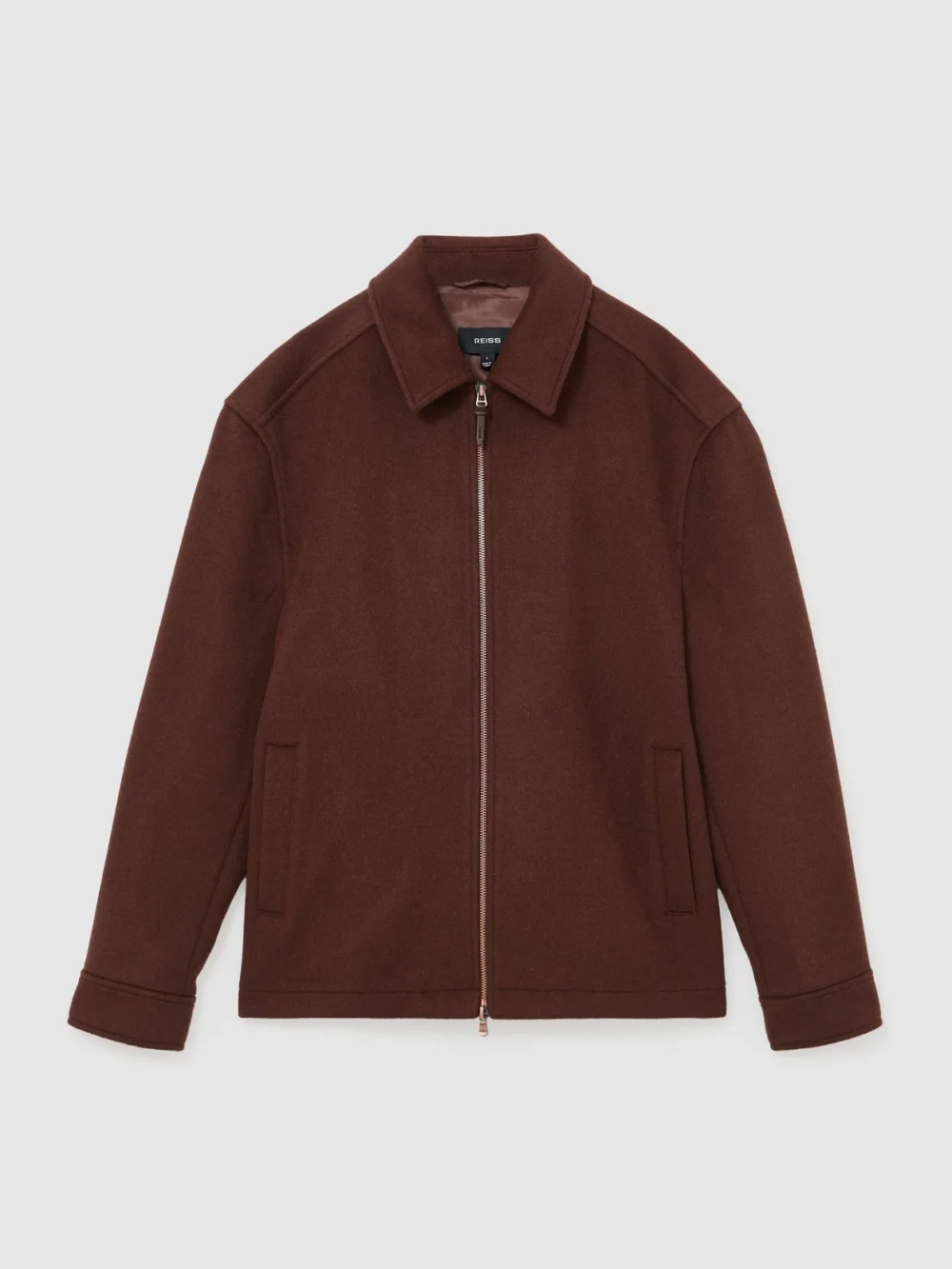 Reiss Rust Red Brushed Wool-blend Zip-through Overshirt, view 2