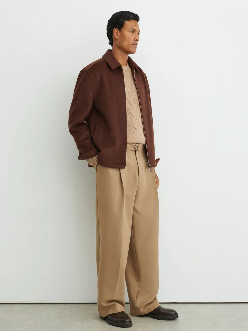 Reiss Rust Red Brushed Wool-blend Zip-through Overshirt, view 3