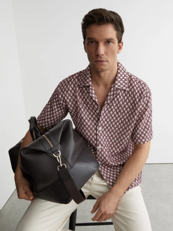 Reiss Rust Red Cotton-blend Embroidered Crochet Shirt