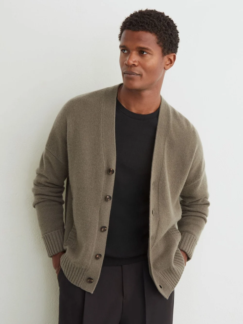 Reiss Sable Green Cashmere V-neck Cardigan
