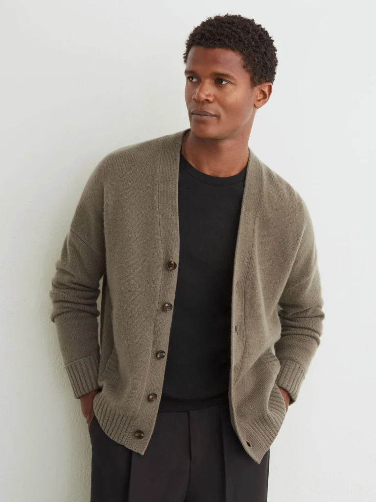 Reiss Sable Green Cashmere V-neck Cardigan