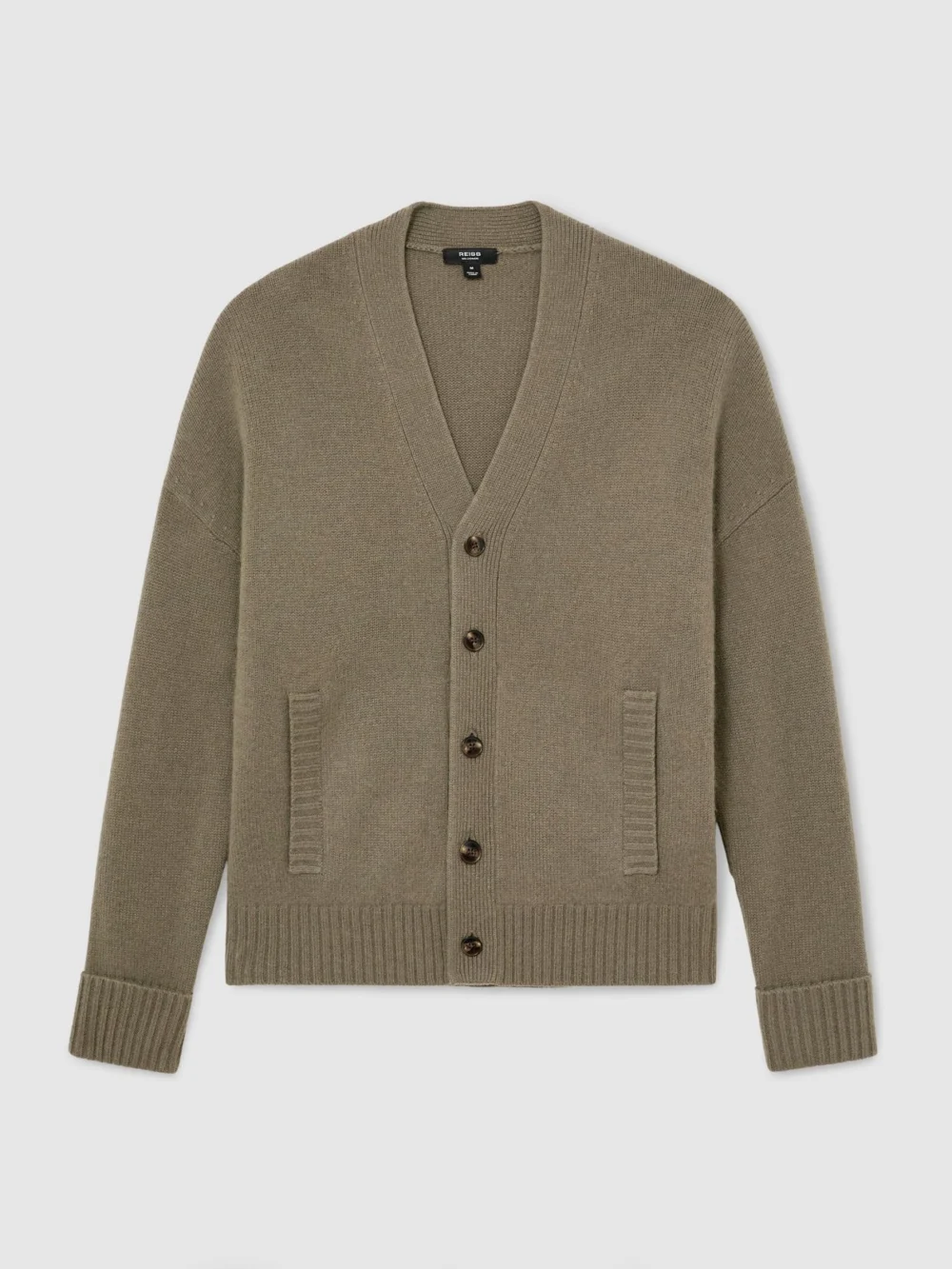 Reiss Sable Green Cashmere V-neck Cardigan, view 2