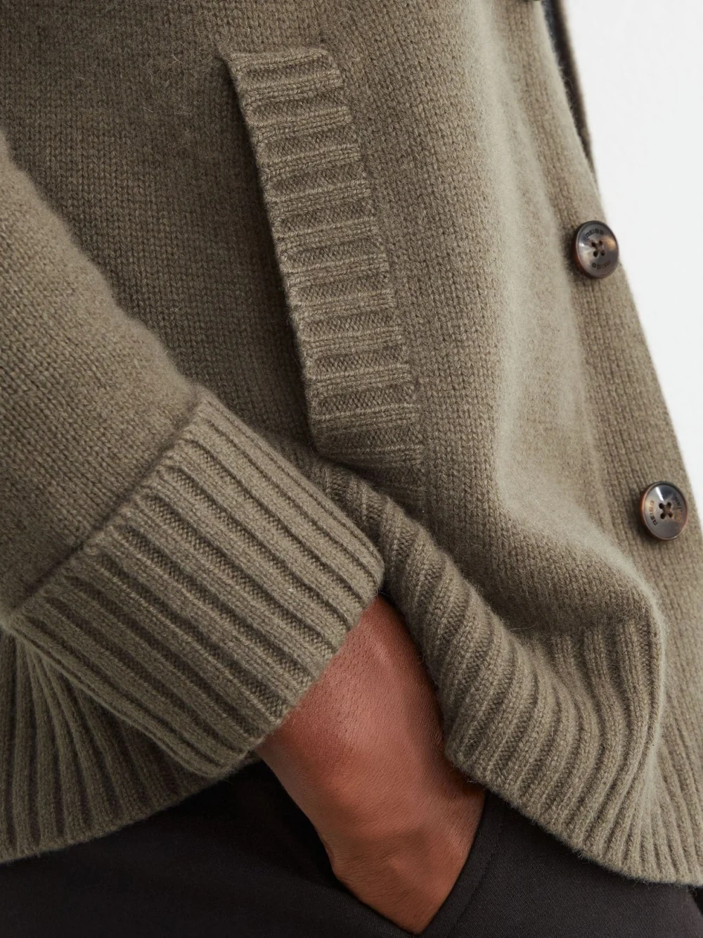 Reiss Sable Green Cashmere V-neck Cardigan, view 4