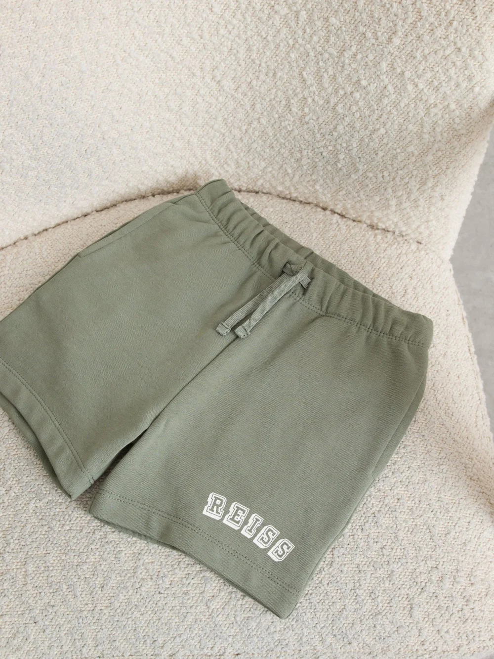 Reiss Sage & Off White 9-13 yrs Cotton Logo Drawstring Shorts, view 3