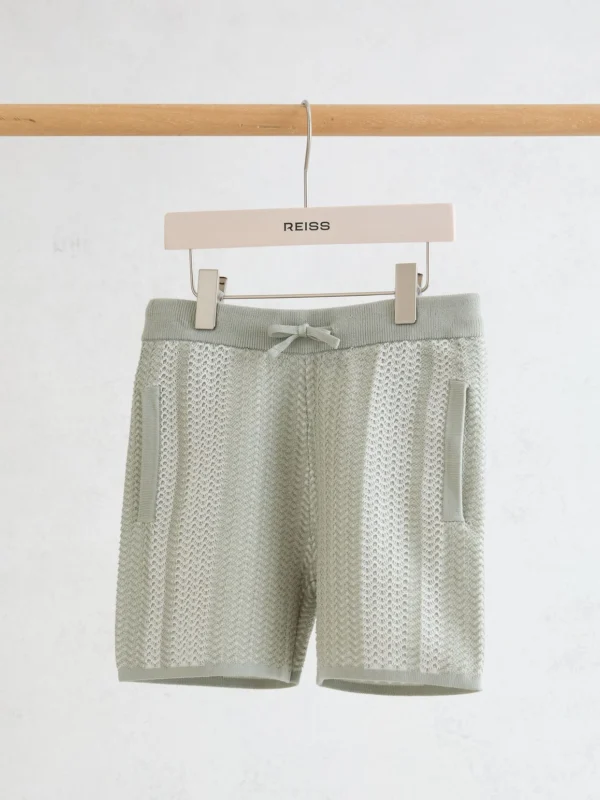 Reiss Sage & White 9-13 yrs Cotton Textured-knit Striped Shorts