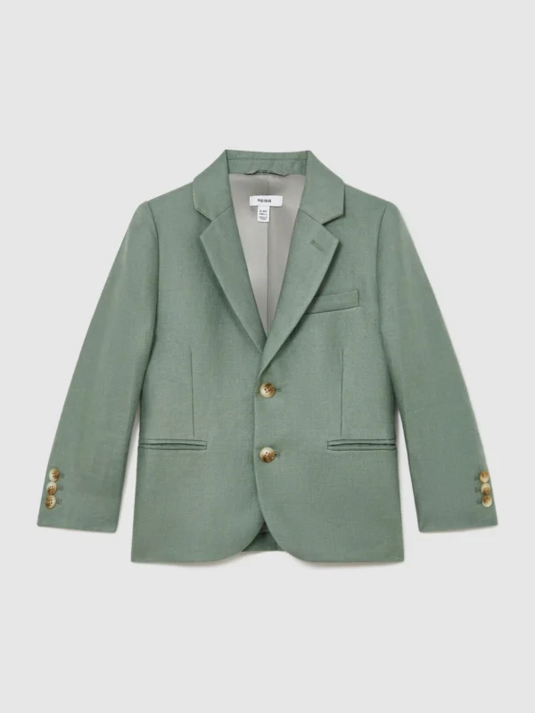 Reiss Sage Green Atlantic 3-9 yrs Linen Single-breasted Tailored Blazer