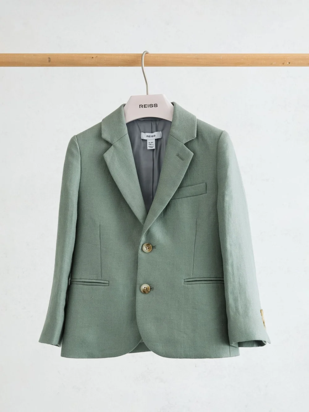 Reiss Sage Green Atlantic 3-9 yrs Linen Single-breasted Tailored Blazer, view 2