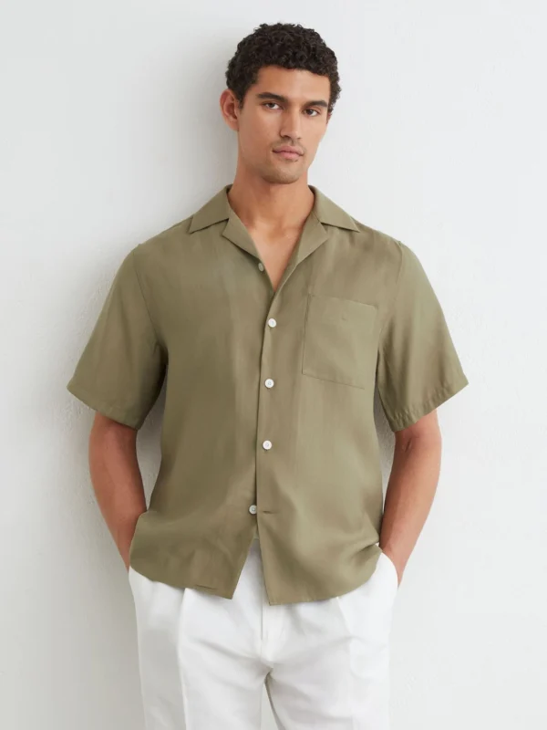 Reiss Sage Green -blend Relaxed Cuban-collar Shirt