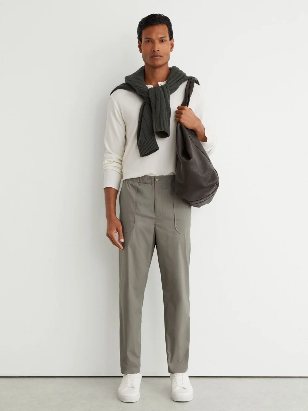 Reiss Sage Green Cotton-blend Lightweight Tapered Trousers