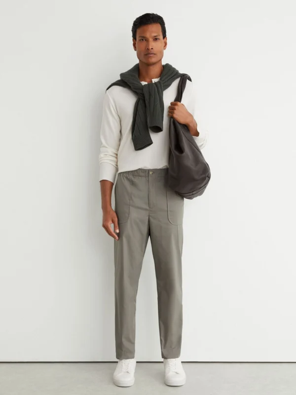 Reiss Sage Green Cotton-blend Lightweight Tapered Trousers