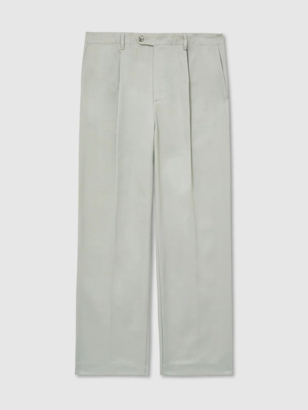 Reiss Sage Green Cotton Slub Pleated Relaxed-fit Trousers, view 2