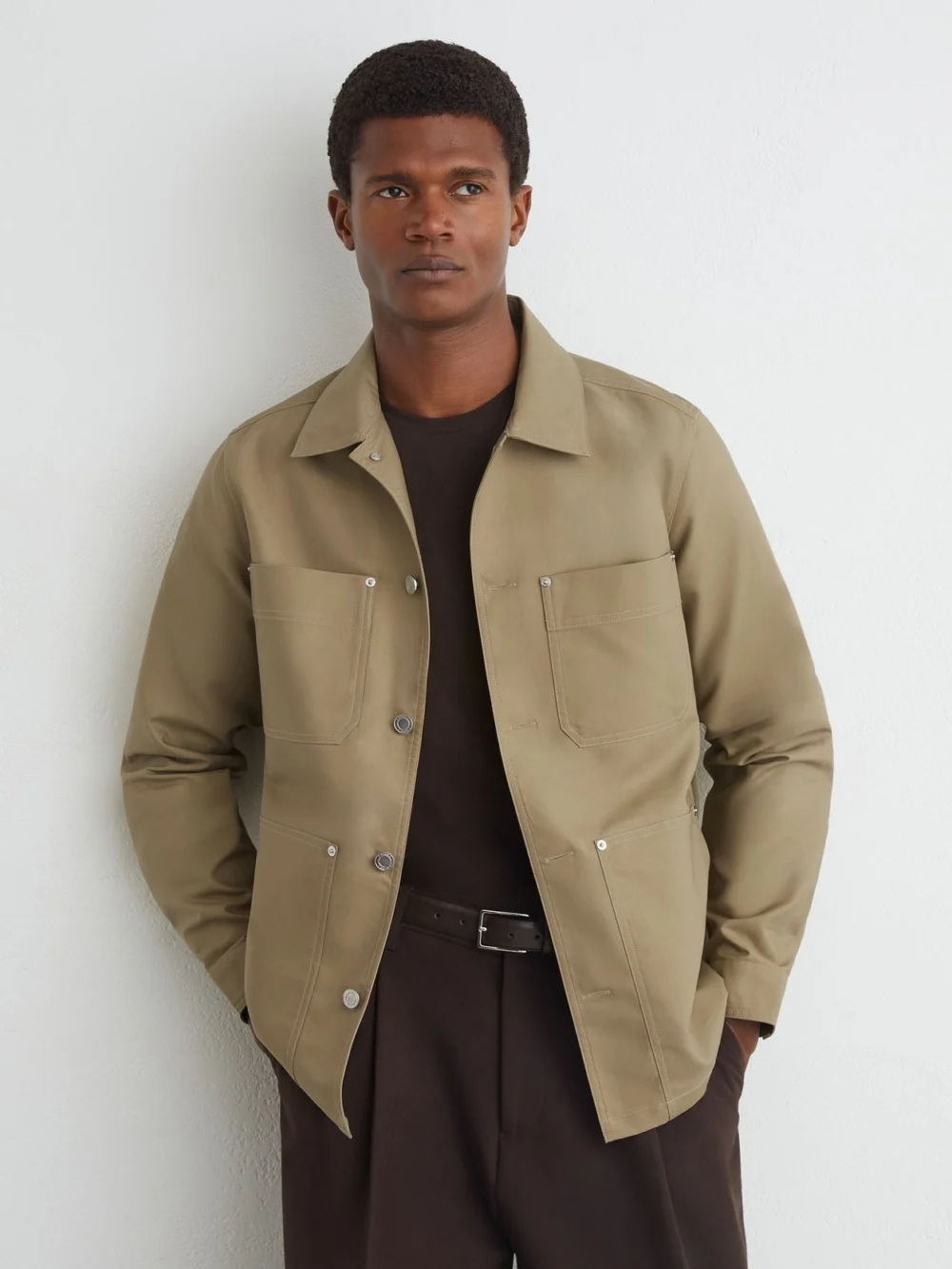 Reiss Sage Green Cotton-twill Four-pocket Overshirt