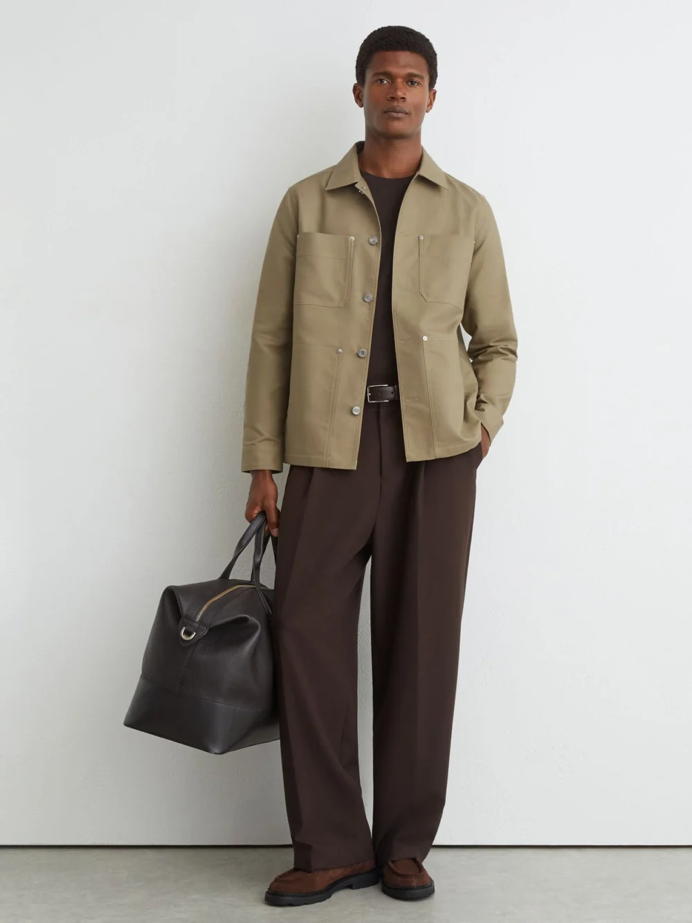 Reiss Sage Green Cotton-twill Four-pocket Overshirt, view 3