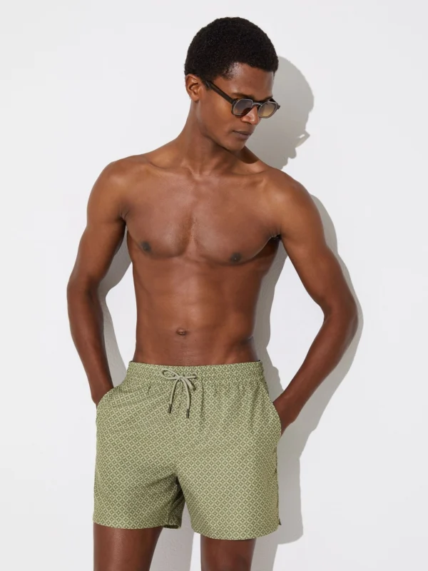Reiss Sage Green Geometric-print Swim Shorts