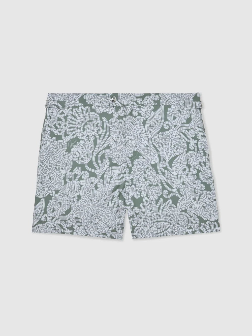 Reiss Sage Green Paisley-print Side-adjuster Swim Shorts, view 2