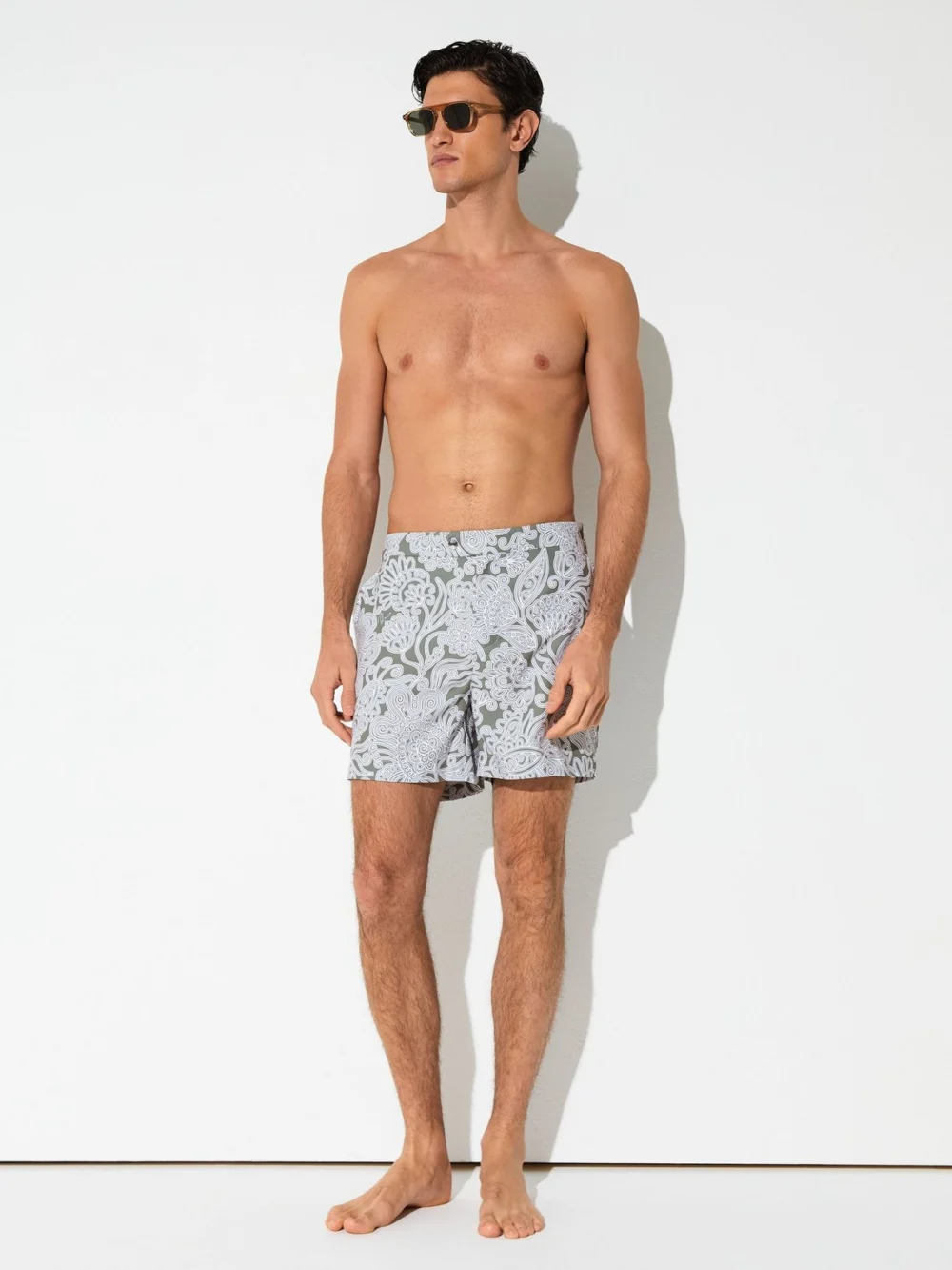 Reiss Sage Green Paisley-print Side-adjuster Swim Shorts, view 4