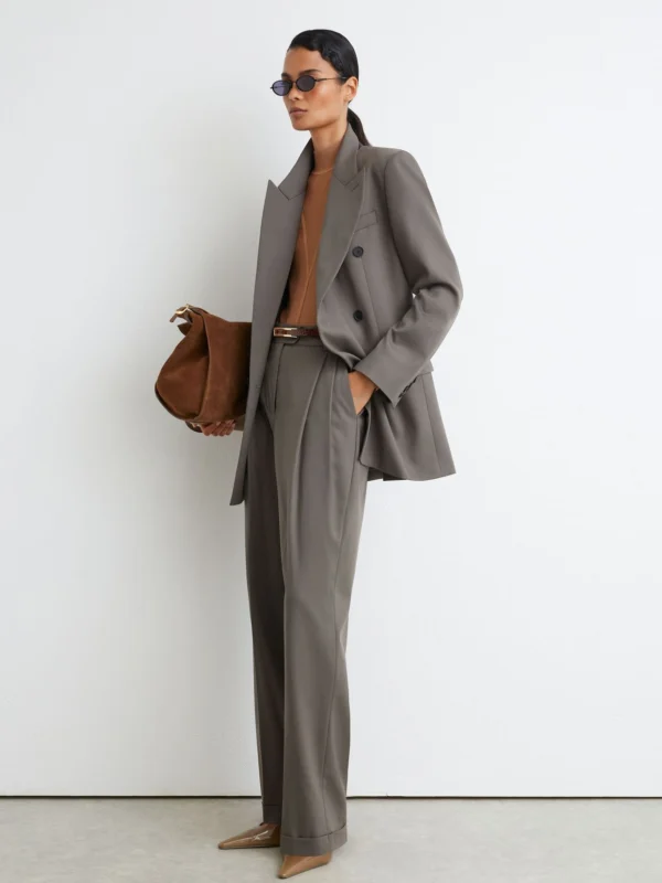Reiss Sage Green Petite Wool-blend Double-breasted Oversized Suit Blazer