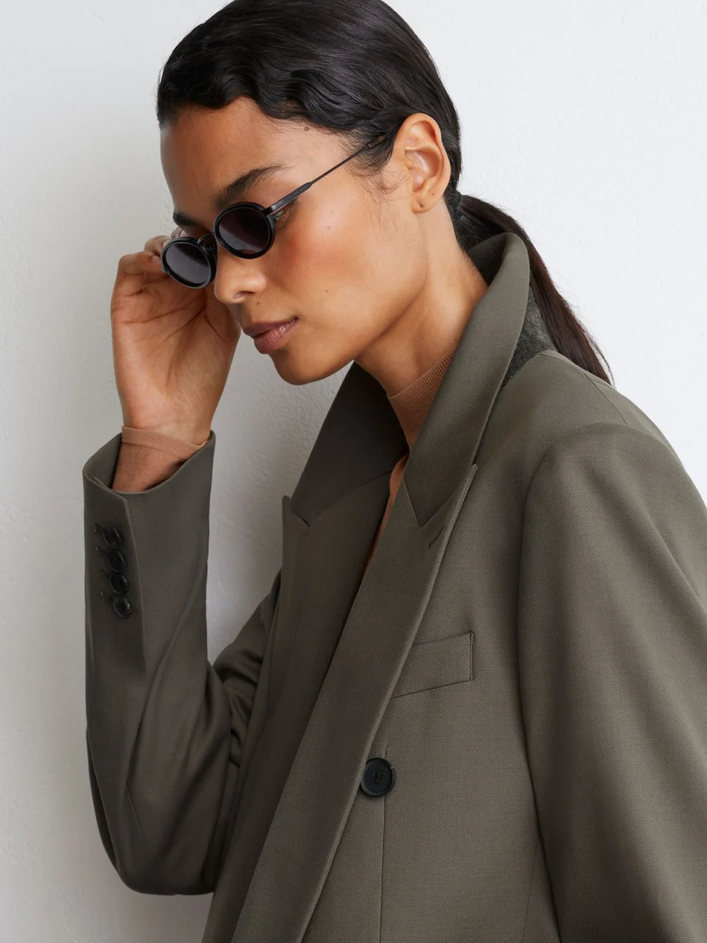 Reiss Sage Green Petite Wool-blend Double-breasted Oversized Suit Blazer, view 4