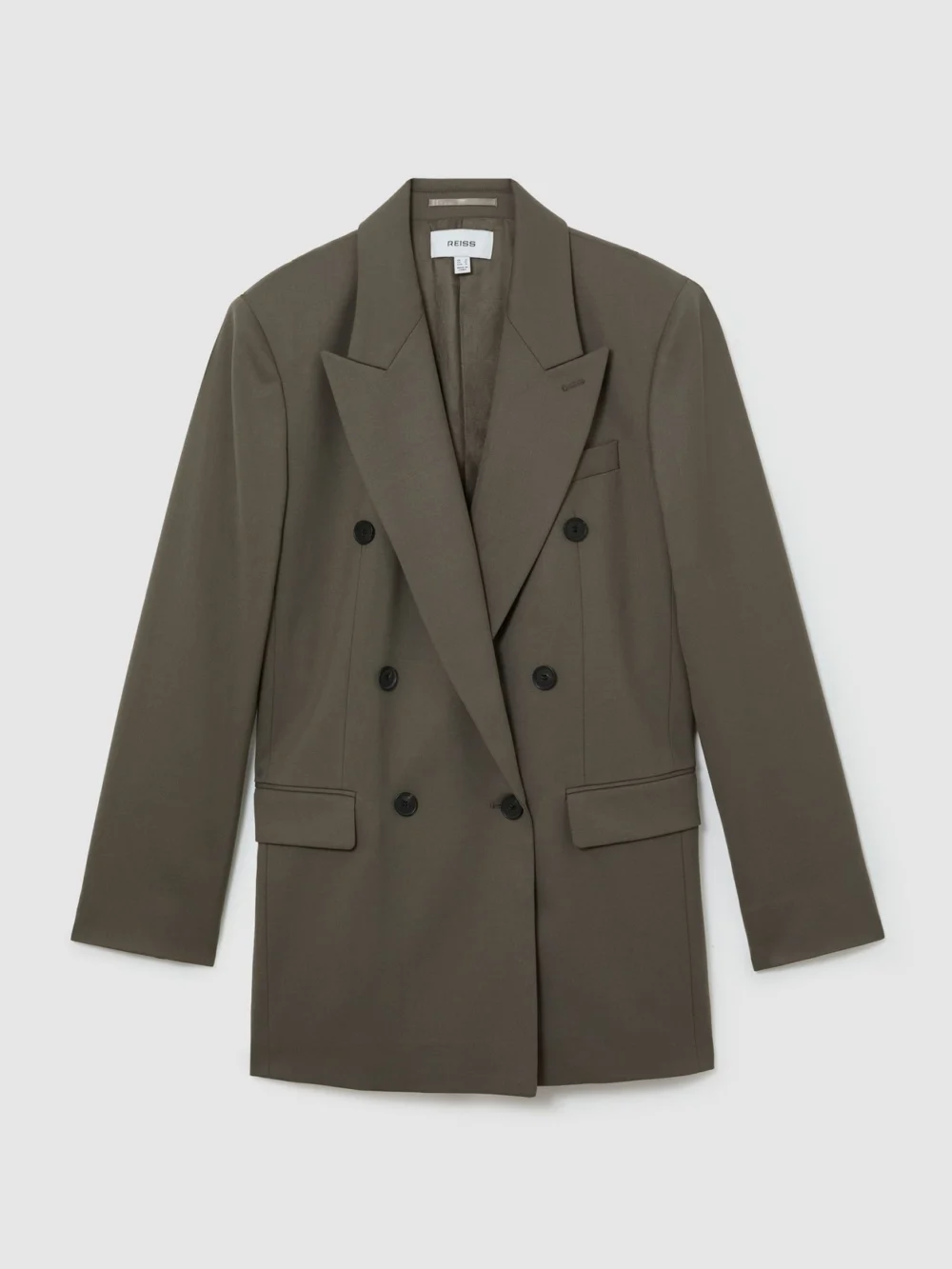 Reiss Sage Green Petite Wool-blend Double-breasted Oversized Suit Blazer, view 6