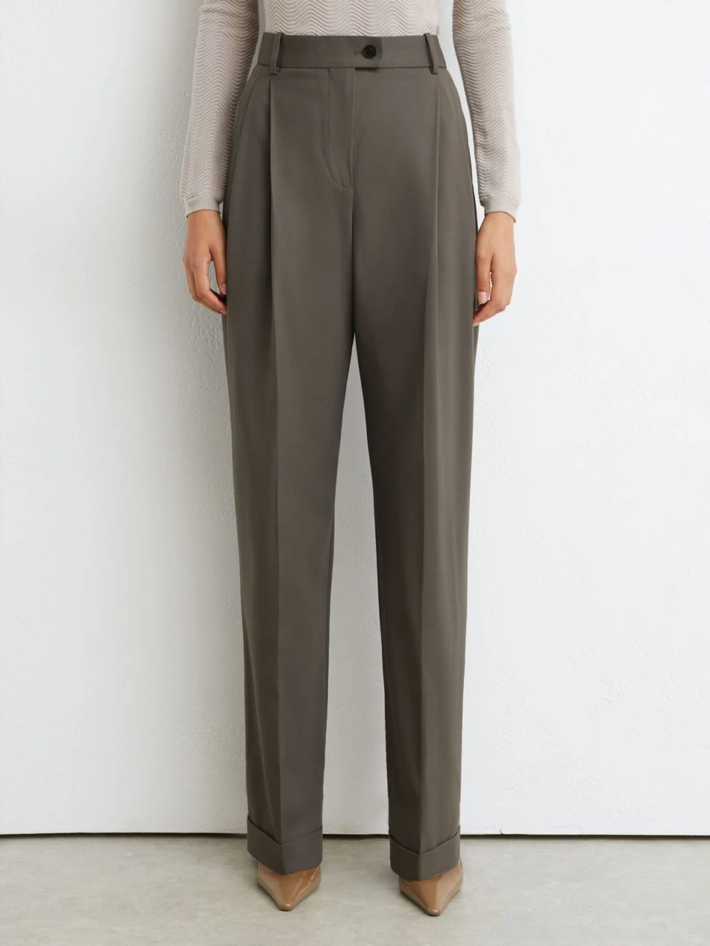 Reiss Sage Green Petite Wool-blend Wide-leg Pleated Suit Trousers, view 4