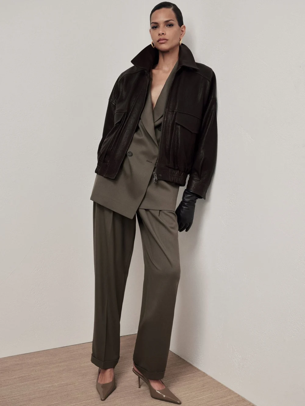 Reiss Sage Green Petite Wool-blend Wide-leg Pleated Suit Trousers, view 5