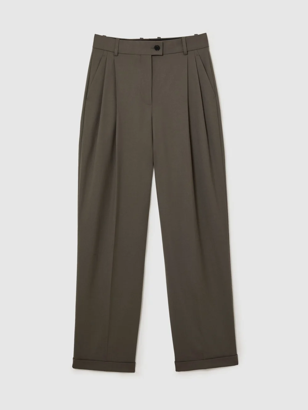 Reiss Sage Green Petite Wool-blend Wide-leg Pleated Suit Trousers, view 6