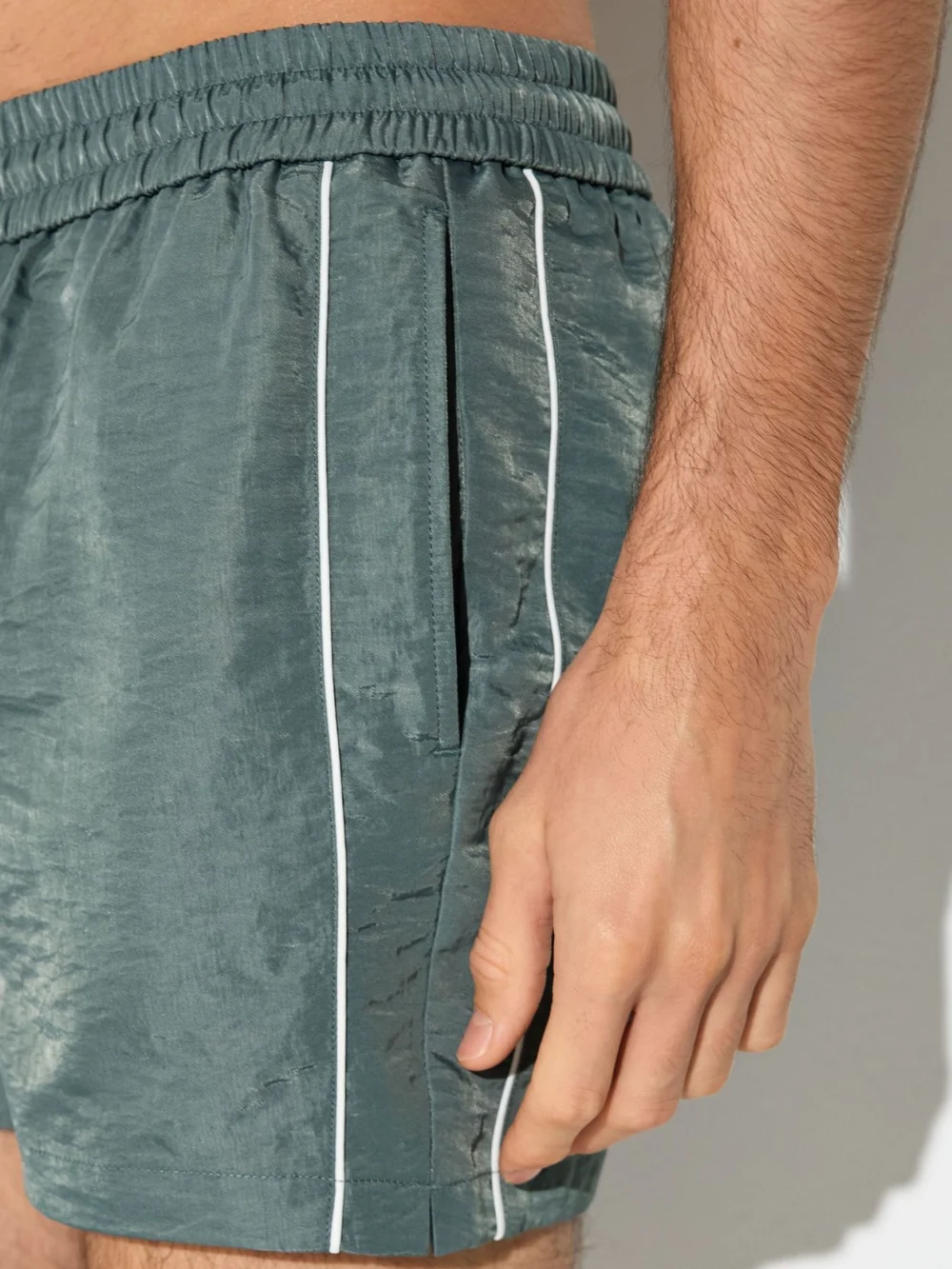 Reiss Sage Green Piped Drawstring Swim Shorts, view 3