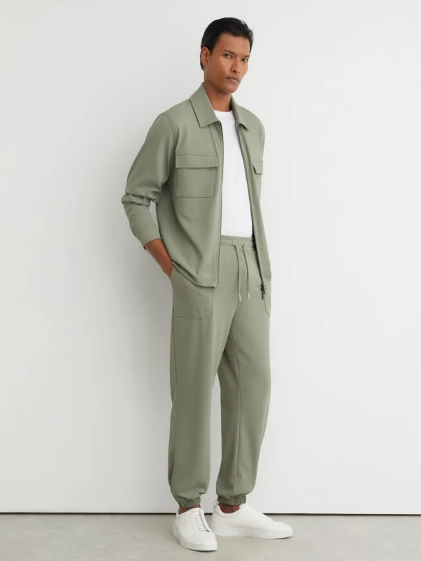 Reiss Sage Green R-flex Stretch-twill Cuffed Joggers