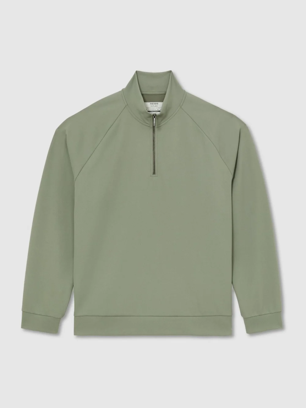 Reiss Sage Green R-flex Stretch-twill Half-zip Sweatshirt, view 2