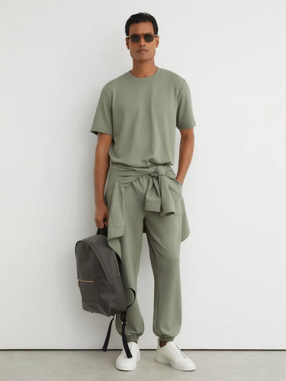 Reiss Sage Green R-flex Stretch-twill Modern-fit T-shirt, view 3