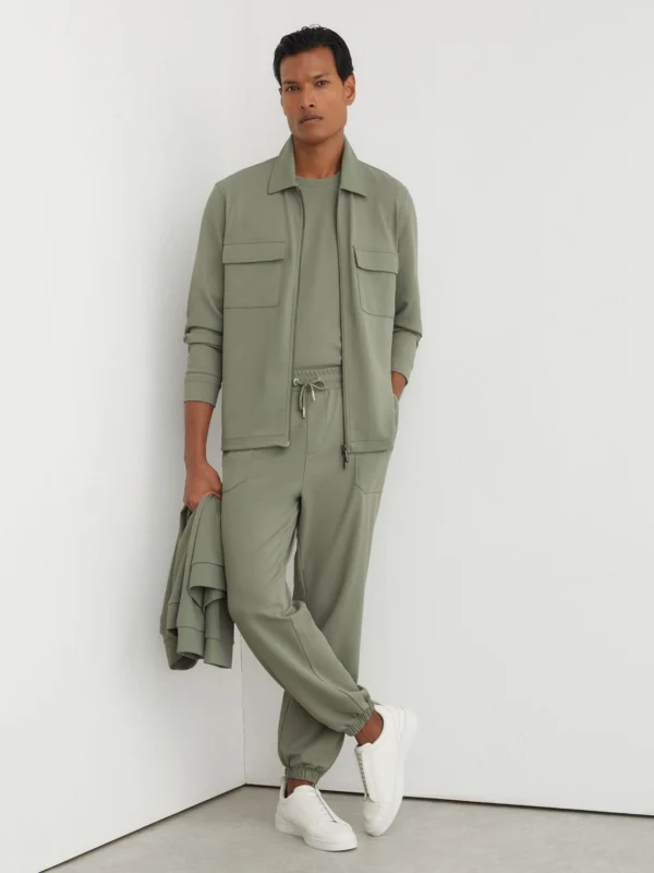 Reiss Sage Green R-flex Stretch-twill Zip-through Overshirt