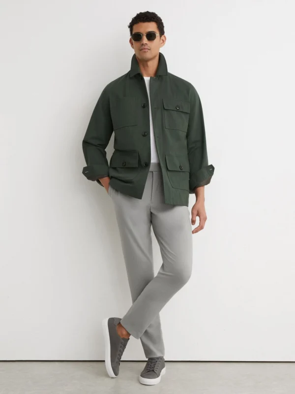 Reiss Sage Green Slim Fit Stretch Slim-fit Drawstring Trousers
