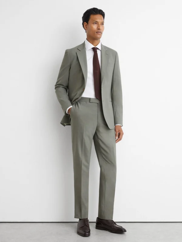 Reiss Sage Green Tailored Fit Wool-blend Side-adjuster Suit Trousers
