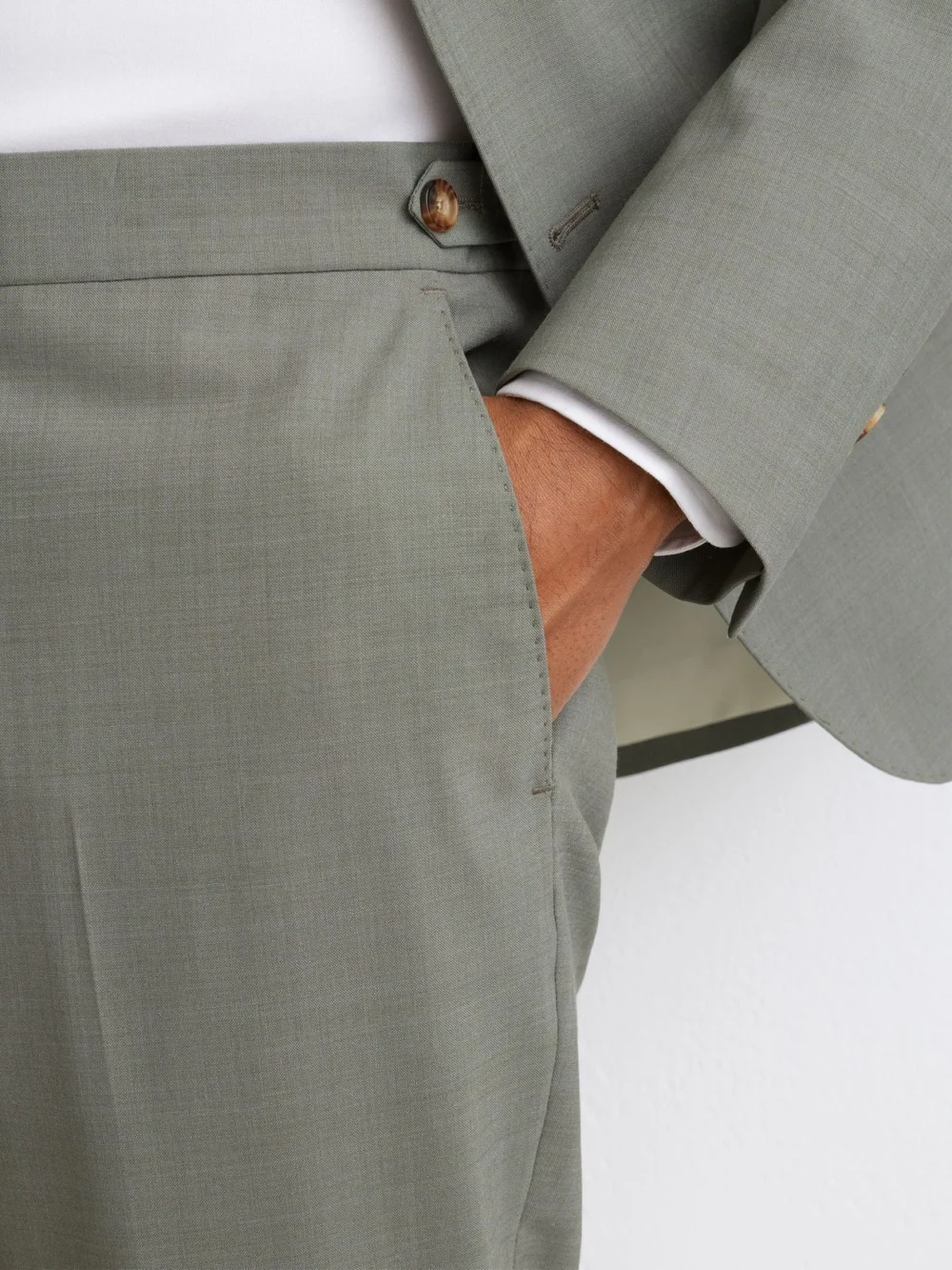 Reiss Sage Green Tailored Fit Wool-blend Side-adjuster Suit Trousers, view 4