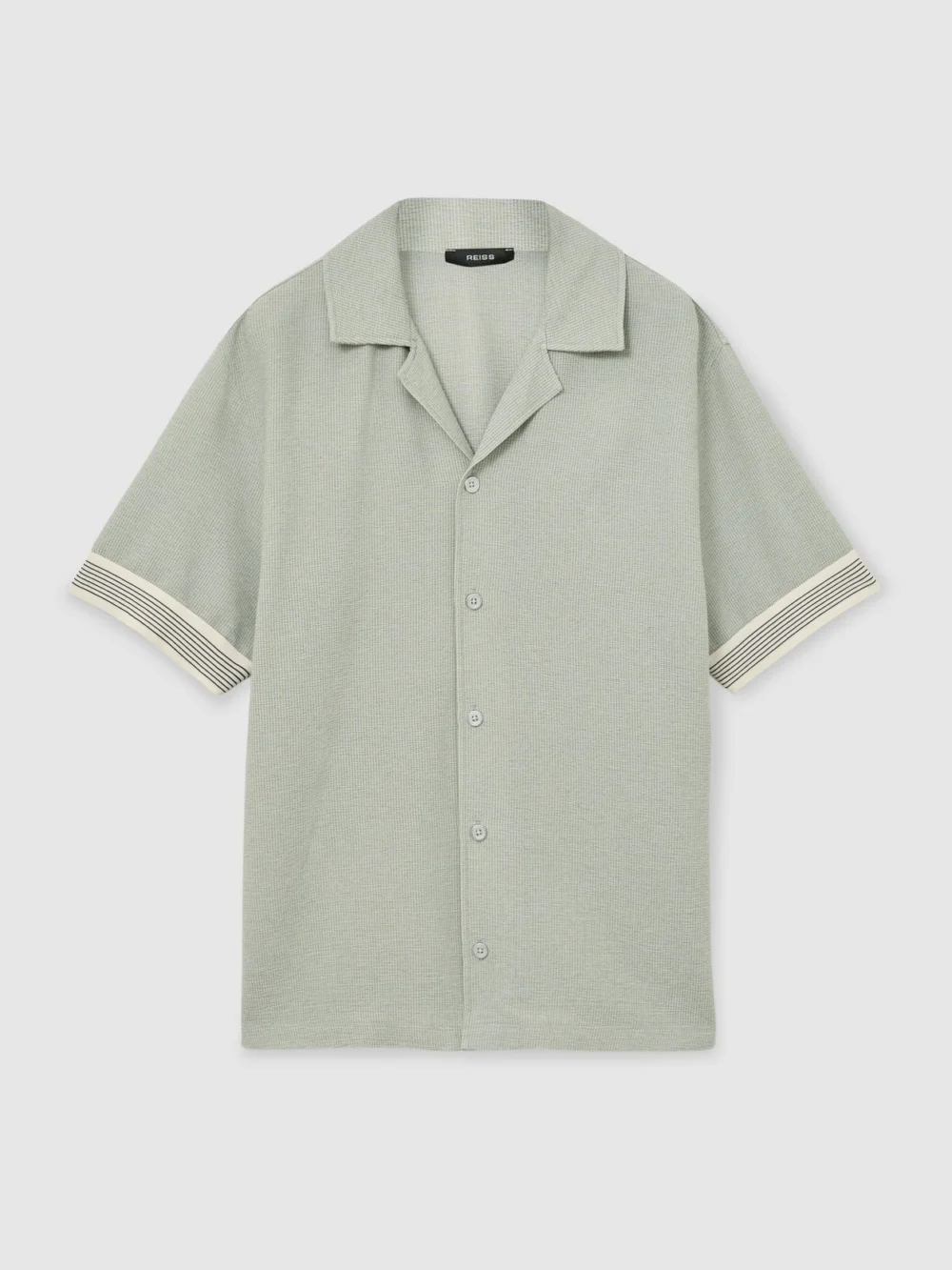 Reiss Sage Green Textured Stripe-tape Cuban-collar Shirt, view 2