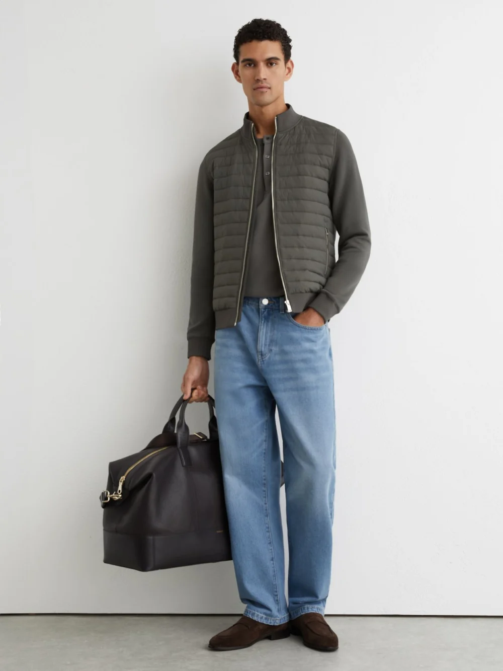 Reiss Sage Hybrid Quilt and Interlock Zip Jacket, view 3