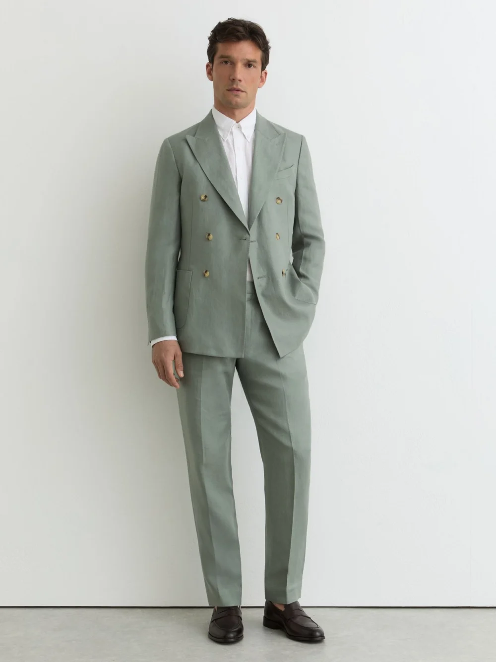 Reiss Sage Linen-twill Double-breasted Blazer Tailored-fit, view 4