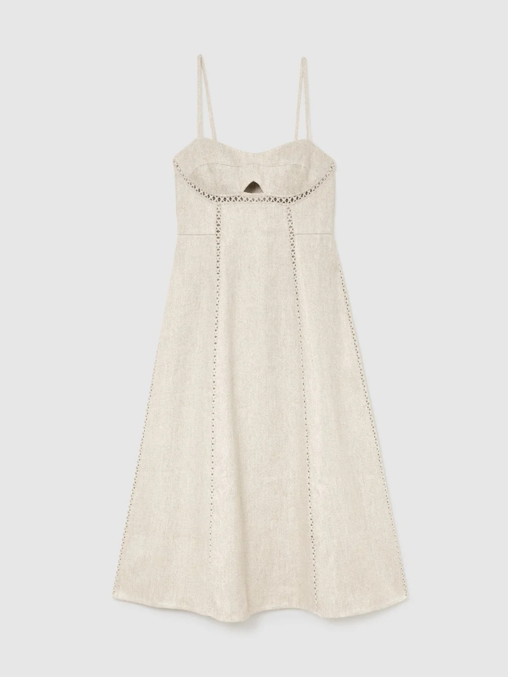 Reiss Sage Neutral Linen-blend Fit-and-flare Midi Dress, 12, view 2