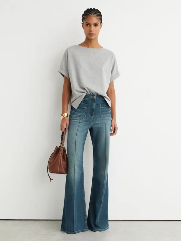 Reiss Sakura Mid Blue Patch-pocket Flared Jeans